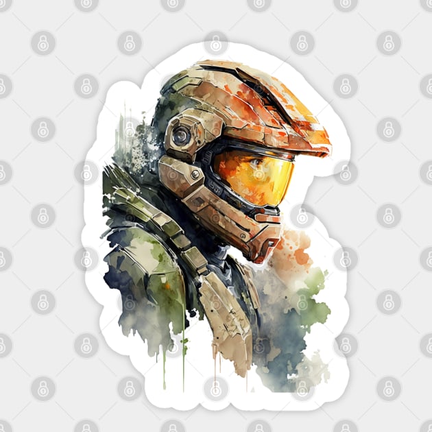 Halo Master Chief Watercolor - Original Artwork Sticker by Labidabop